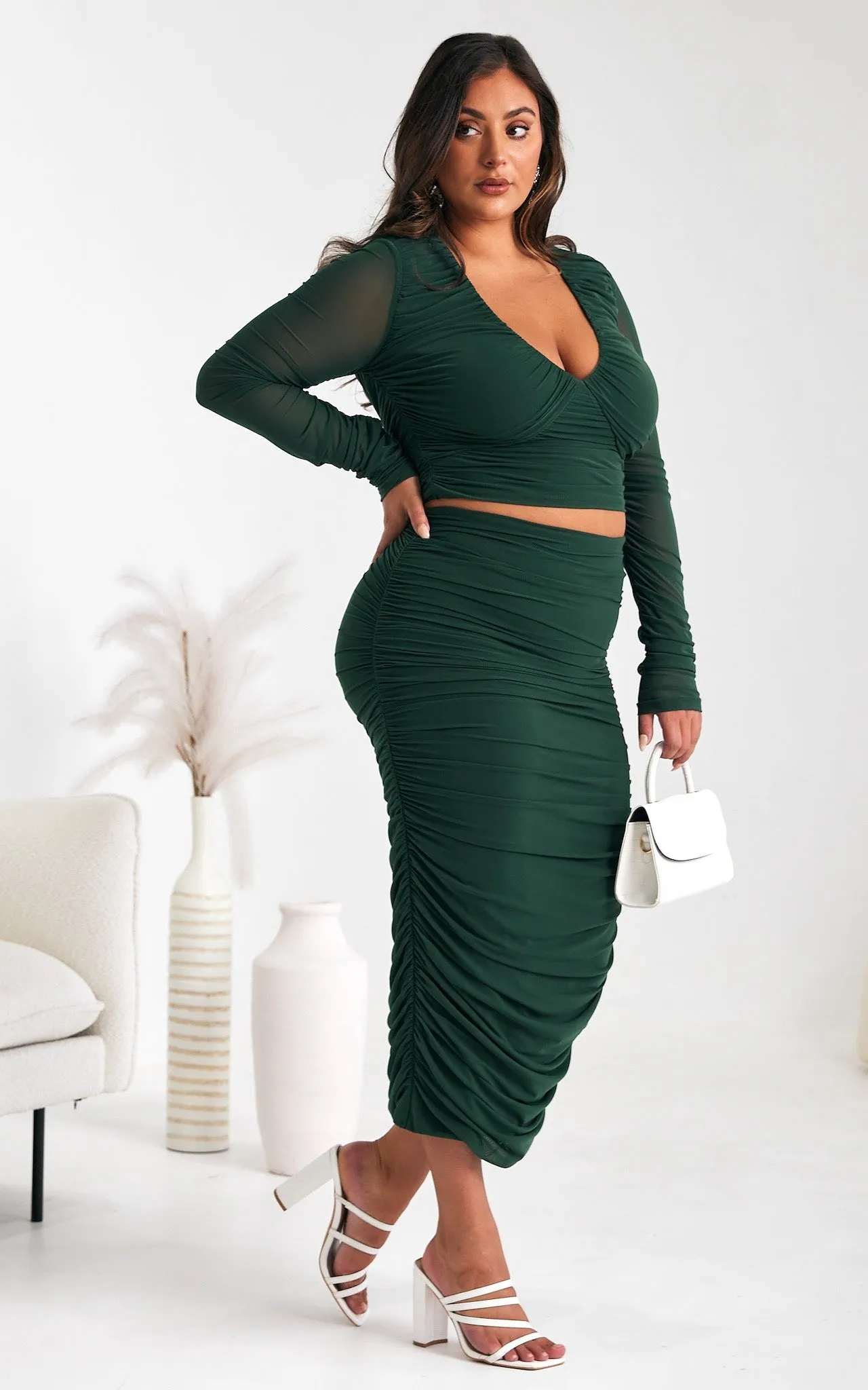 Melody Mesh Midi Skirt - Emerald