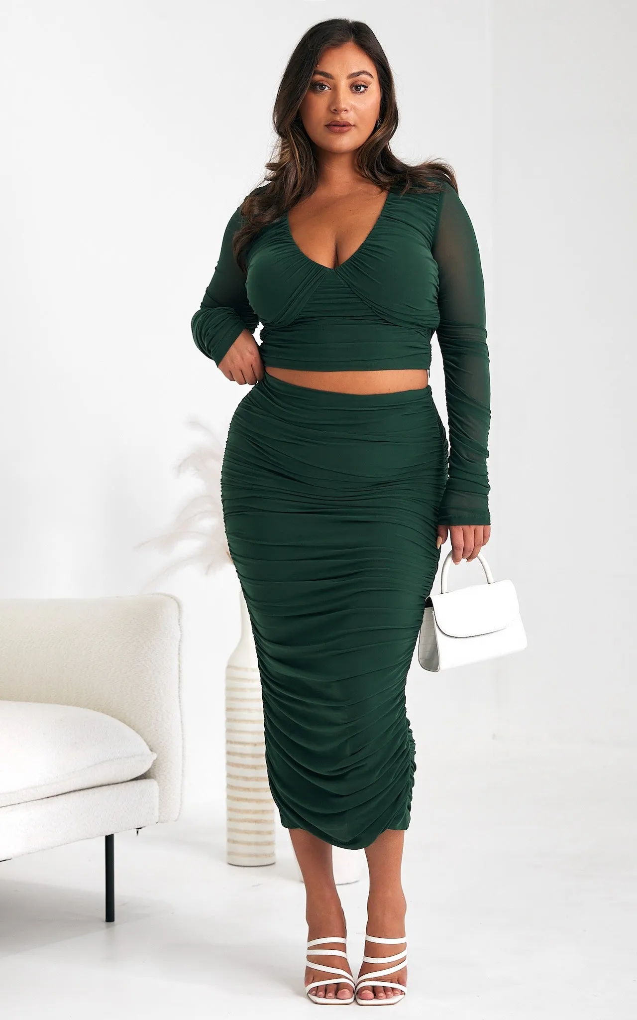 Melody Mesh Midi Skirt - Emerald