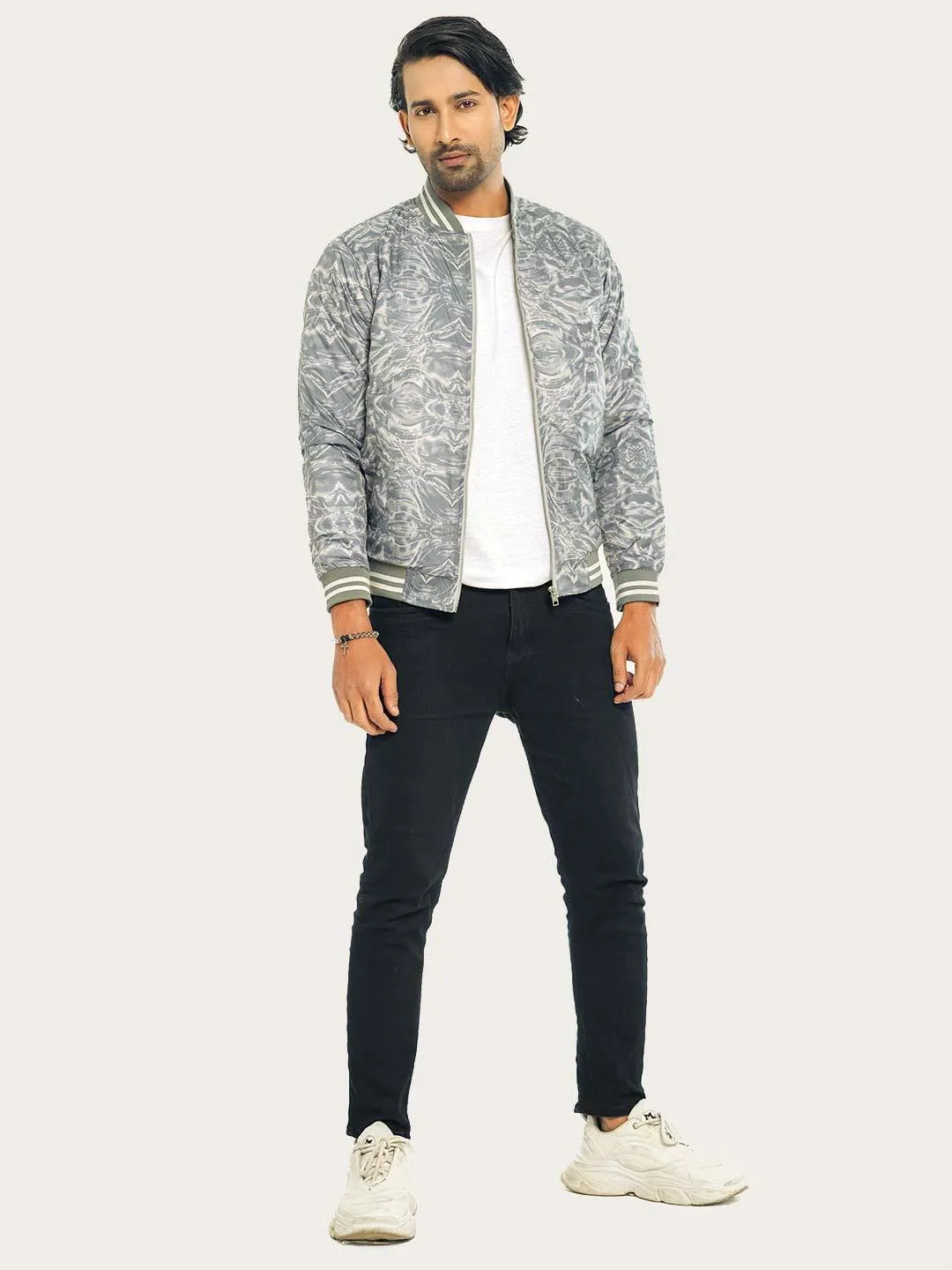 Men's Casual Bomber Jacket in Pastel Blue