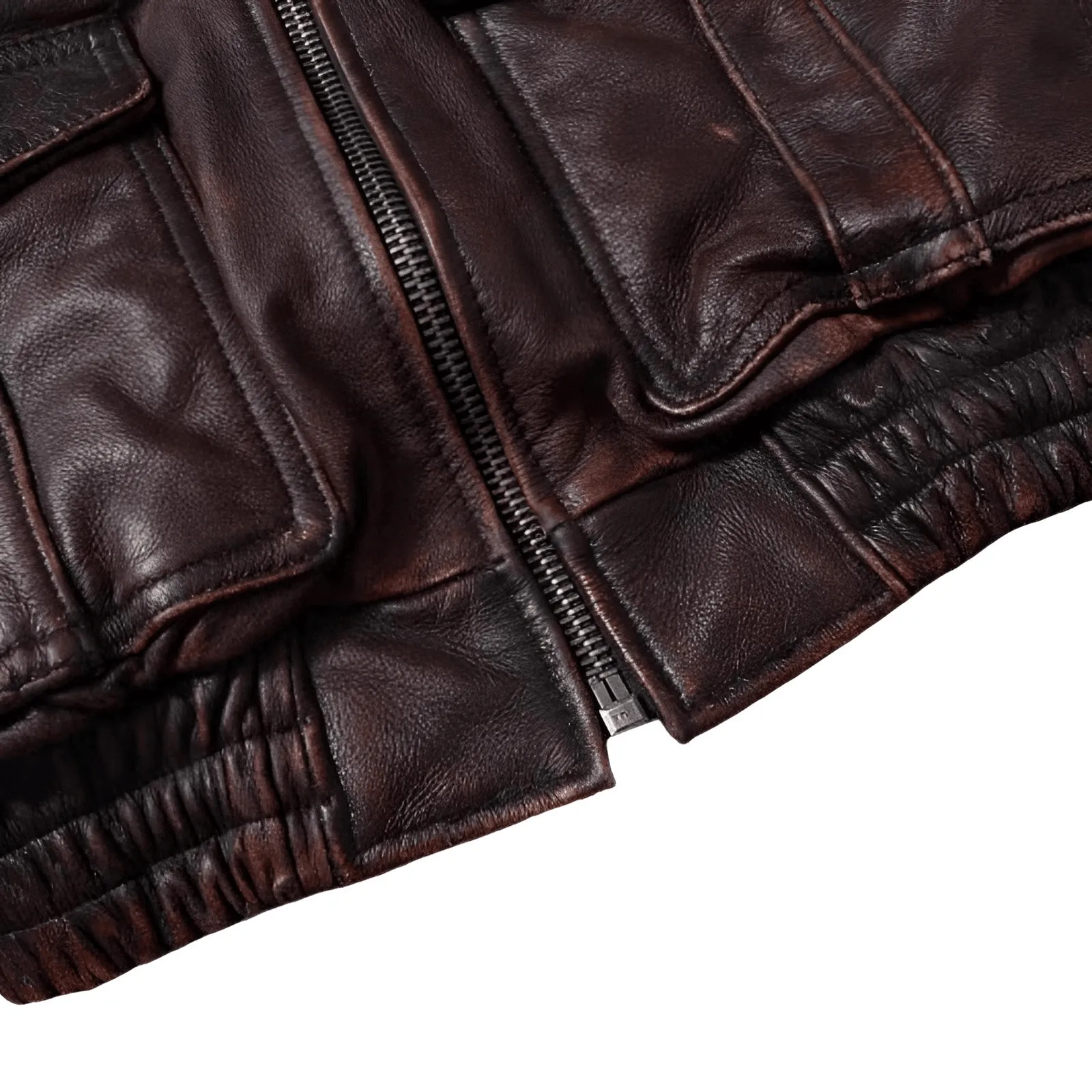 Men's Vintage Leather Jacket Stone Milled Cowhide Bomber Jacket Brown Calfskin Motorcycle Jacket