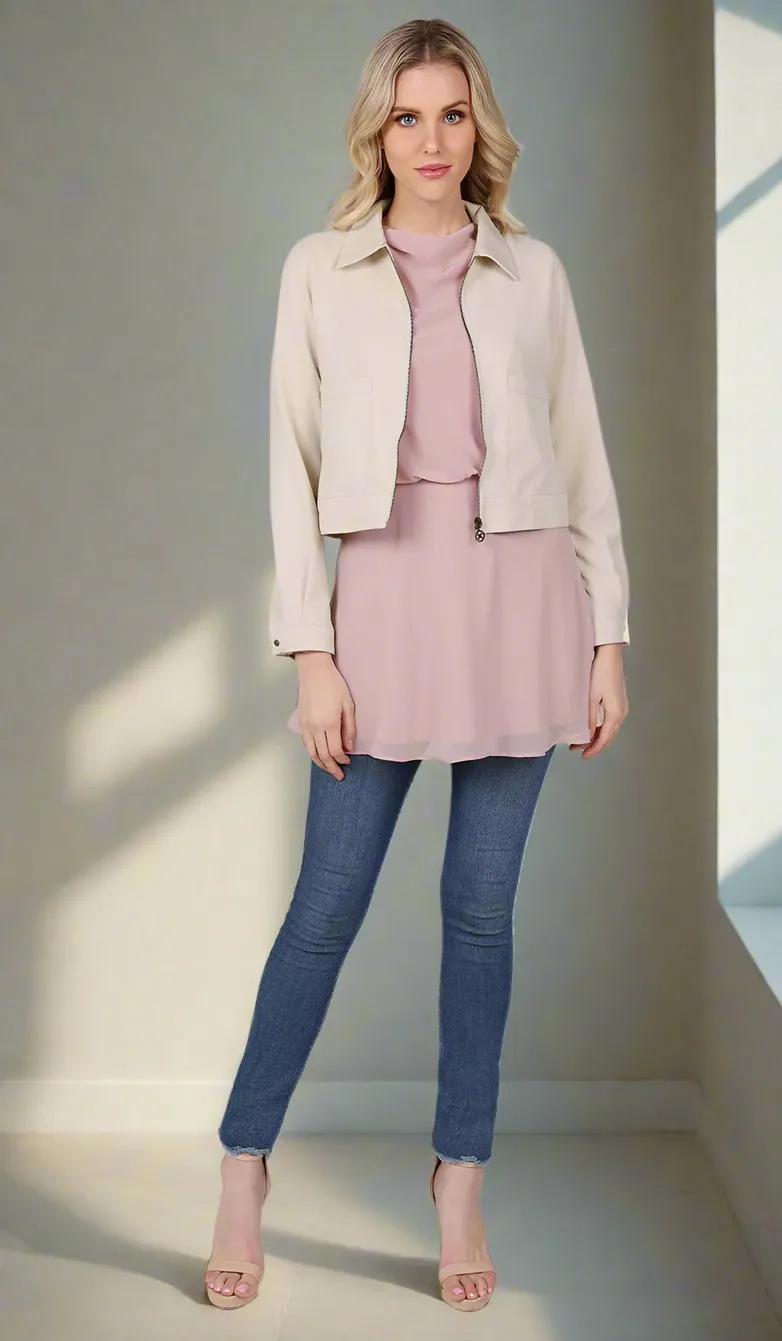 Mia Zipper Front Jacket - Blush