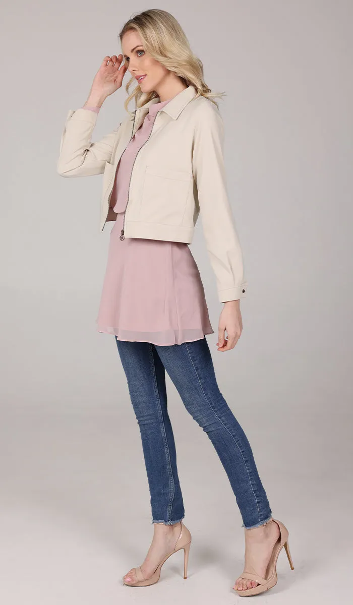 Mia Zipper Front Jacket - Blush