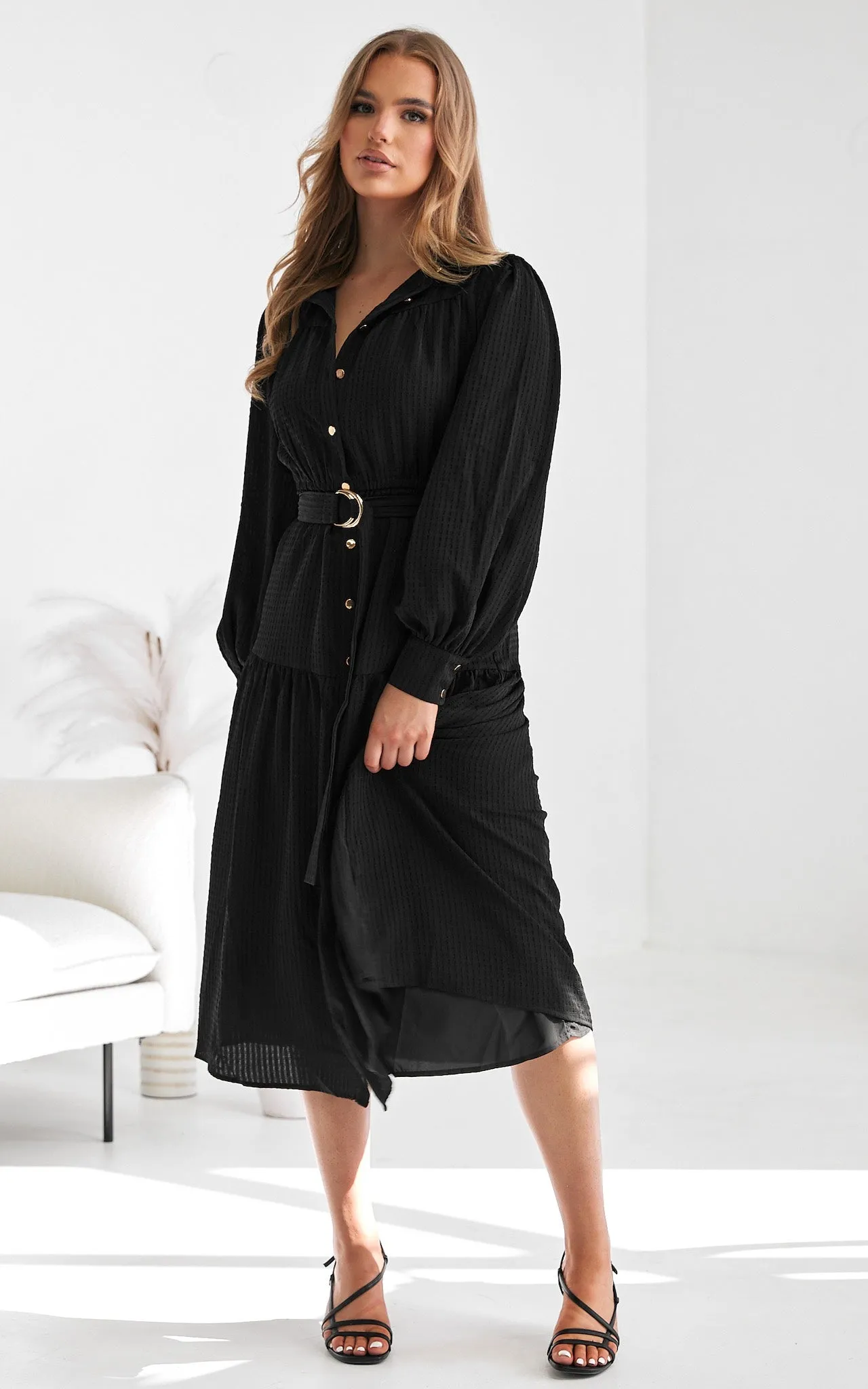 Mindy Midi Dress - Black Texture