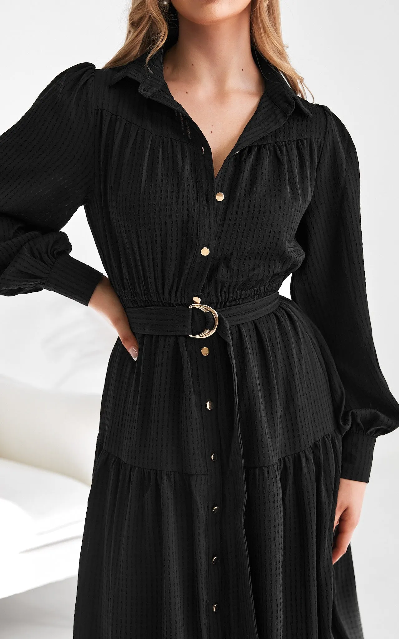 Mindy Midi Dress - Black Texture