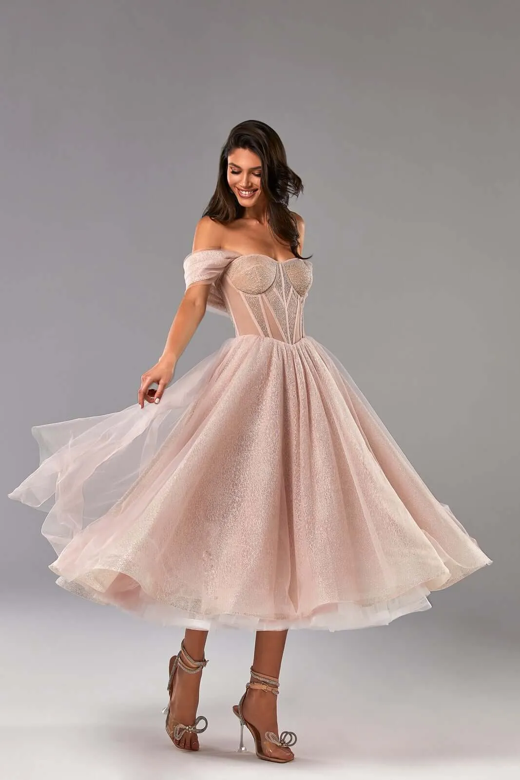 Misty Rose Sparkly cocktail midi tulle dress