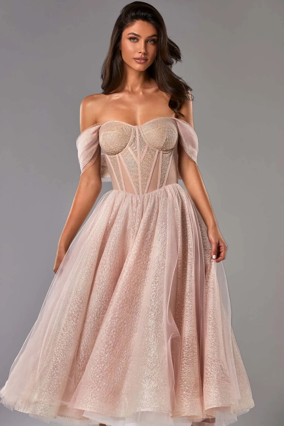 Misty Rose Sparkly cocktail midi tulle dress