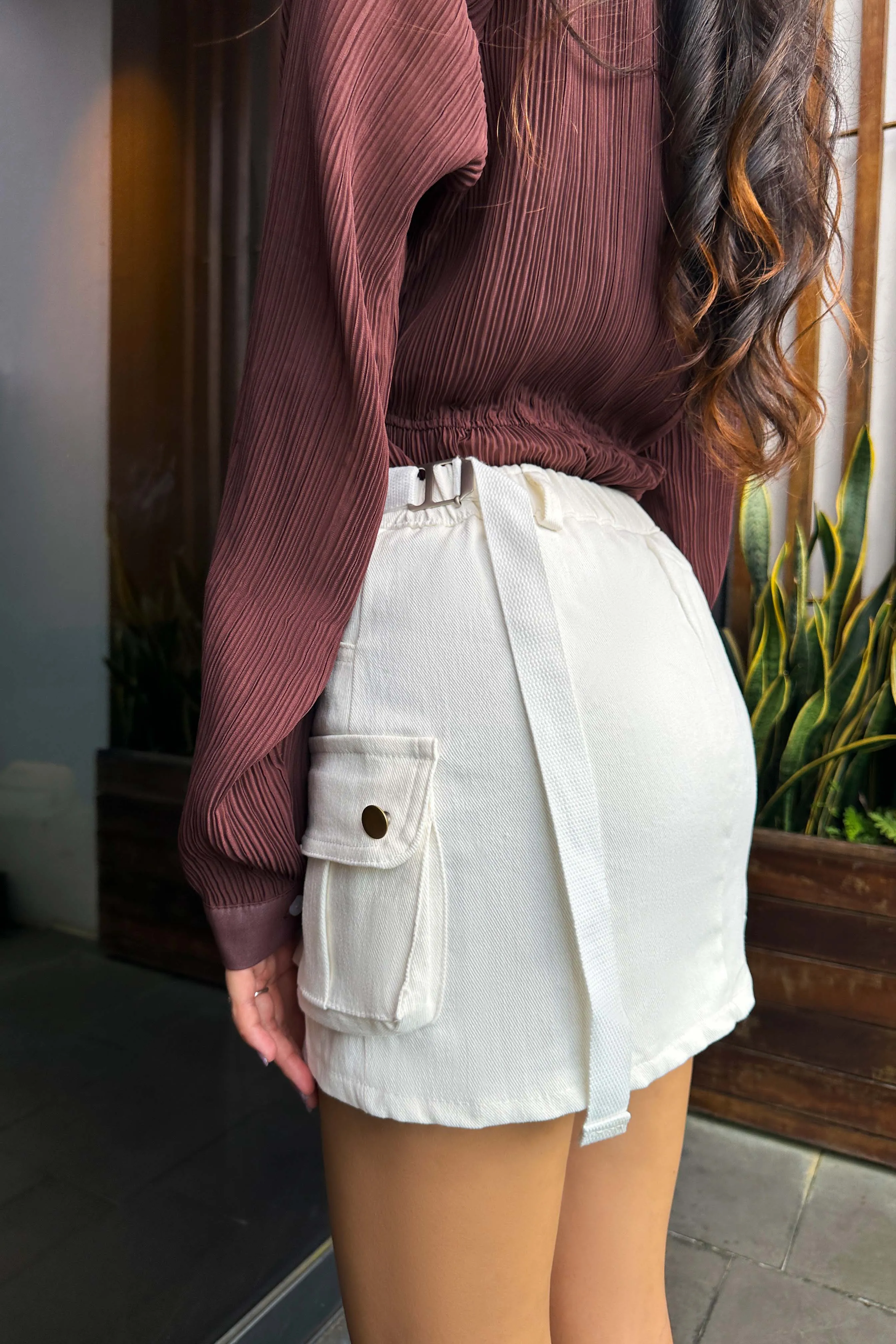 Moscow Cargo Mini Denim Skirt in White