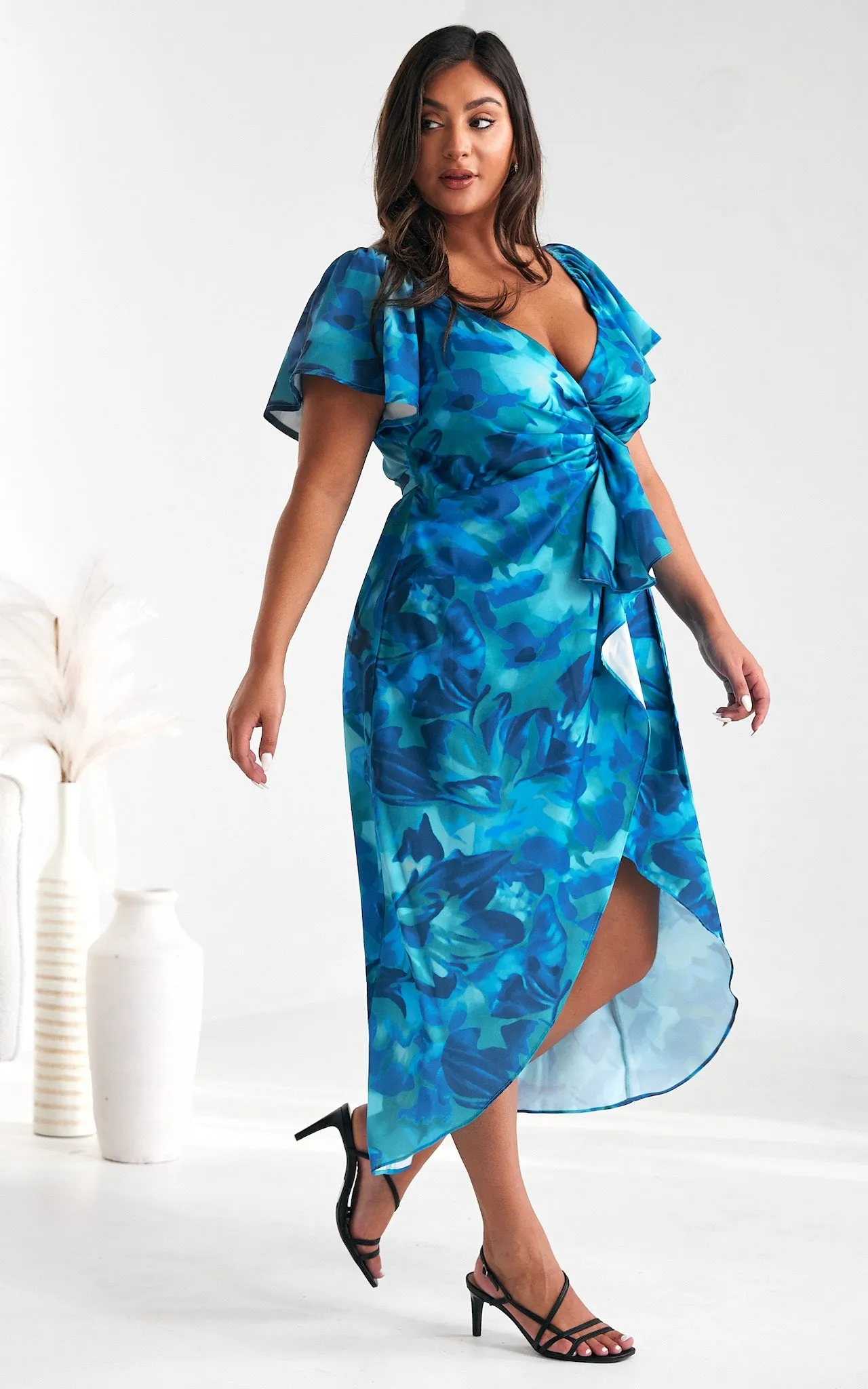 Muriel Wrap Midi Dress - Blue Green Print