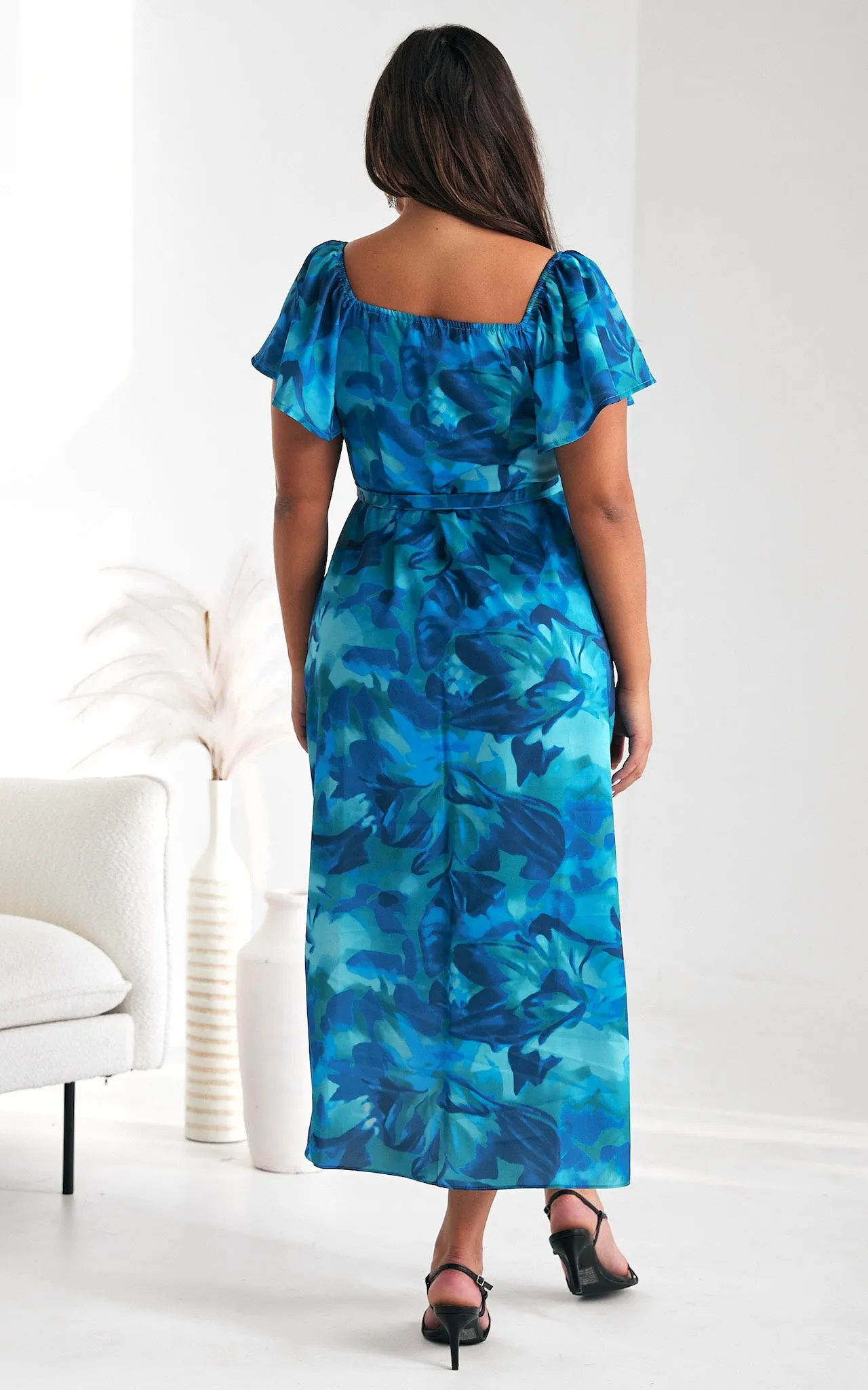 Muriel Wrap Midi Dress - Blue Green Print