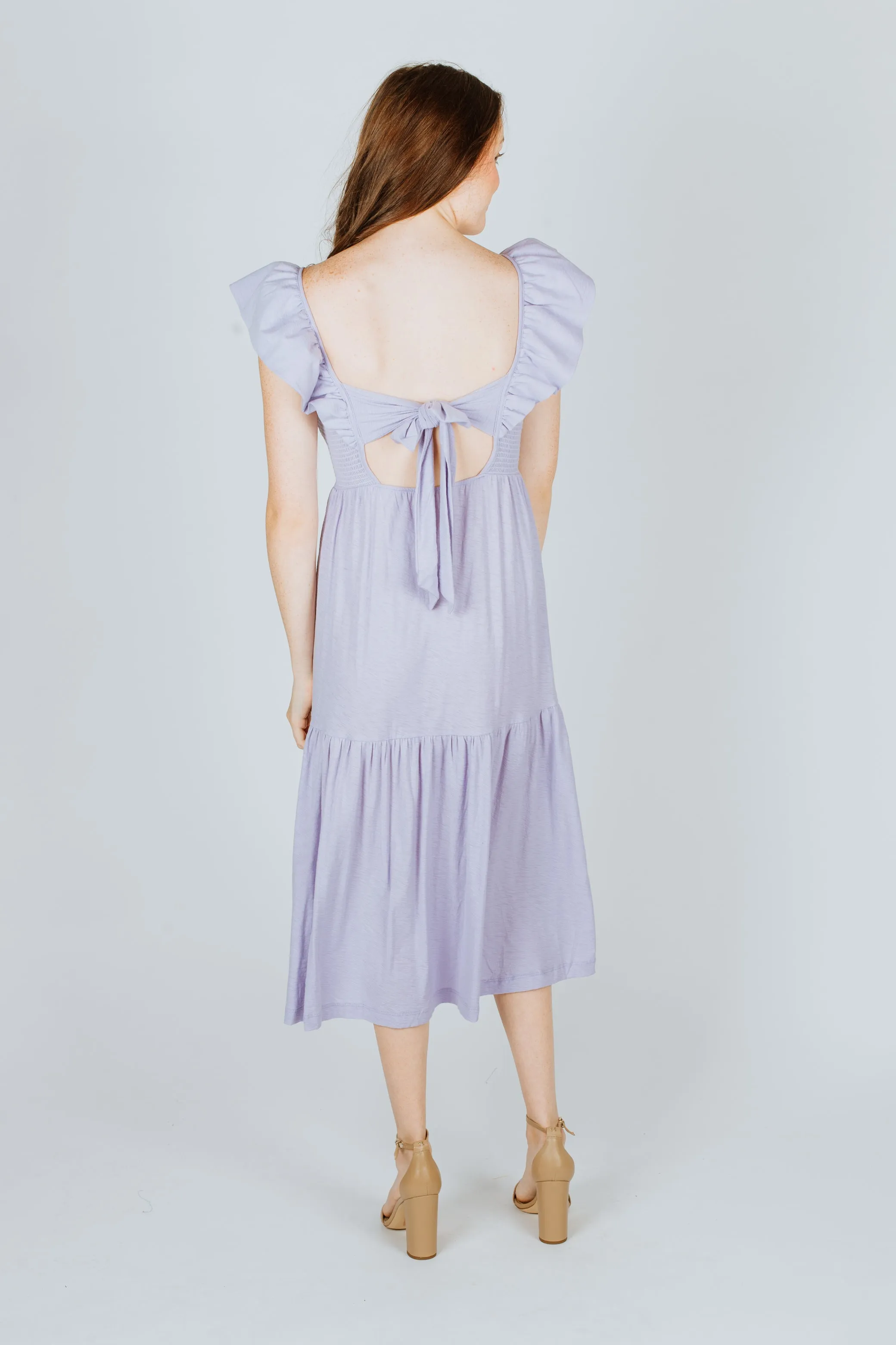 Nation LTD Gwen Tie Back Ruffle Tiered Midi Dress