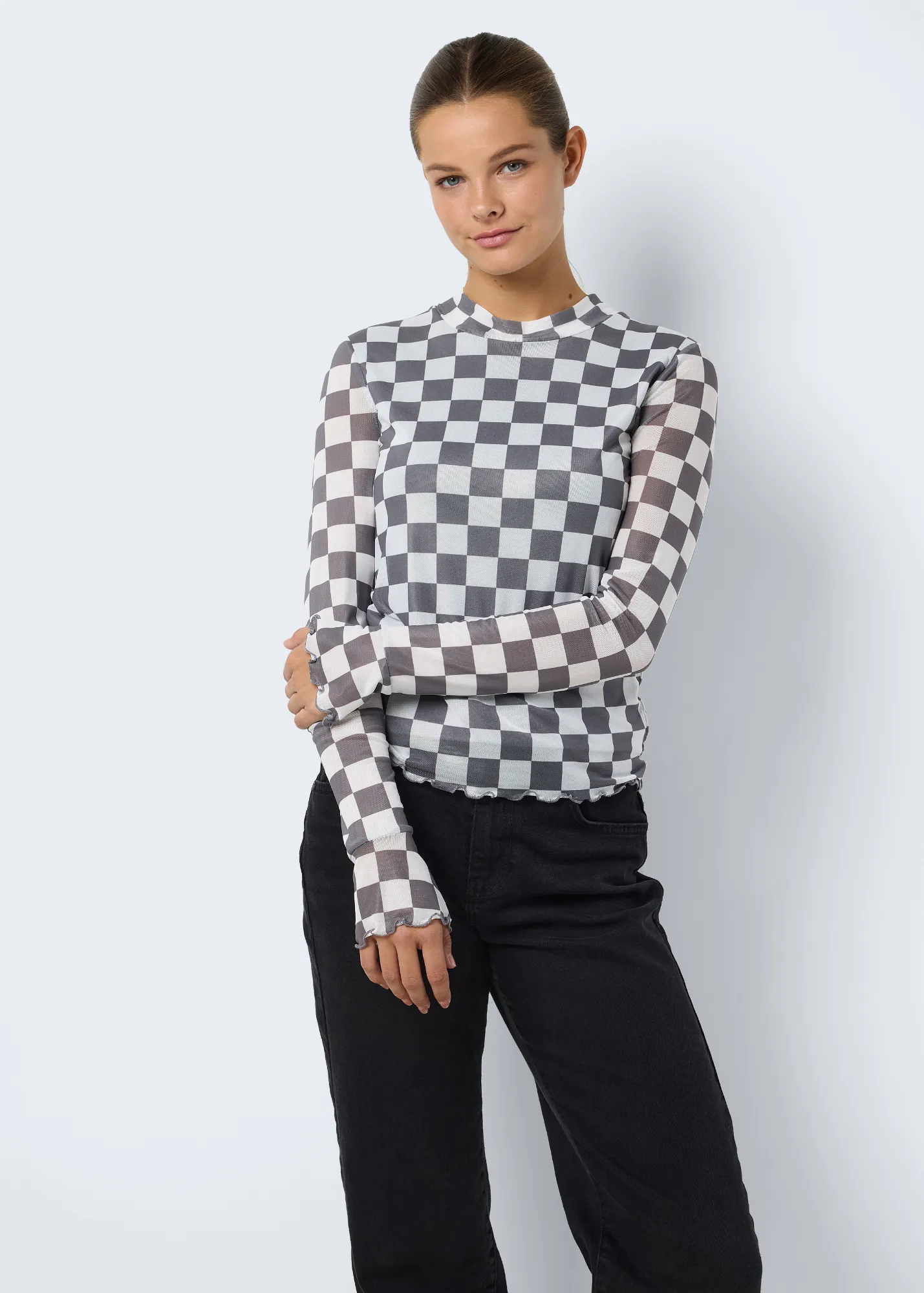 Noisy May - Grey Checkerboard Mesh Top