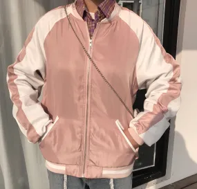 Pastel Satin Zipper Bomber Jacket