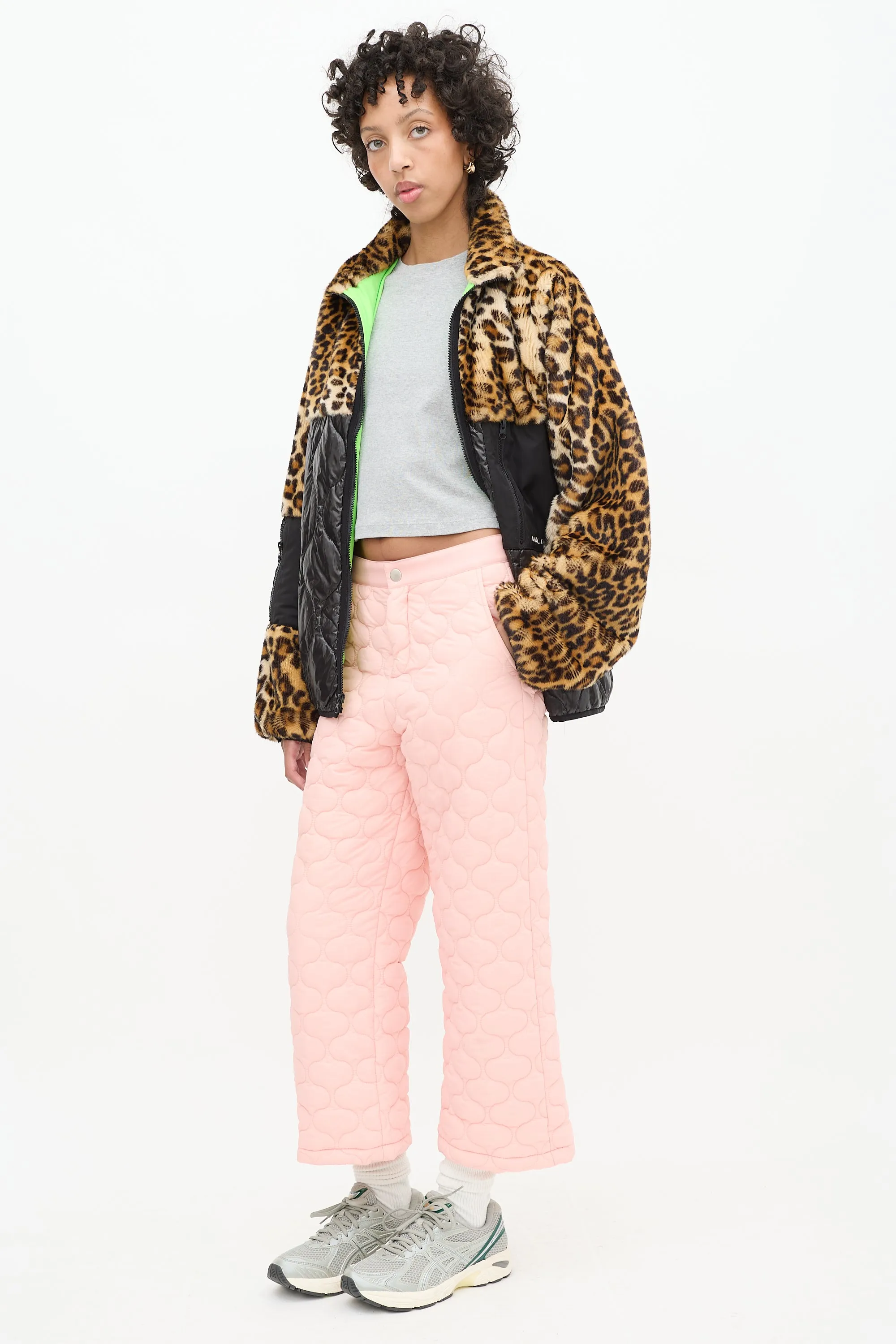 Pink Quilted Nylon Cropped Trouser