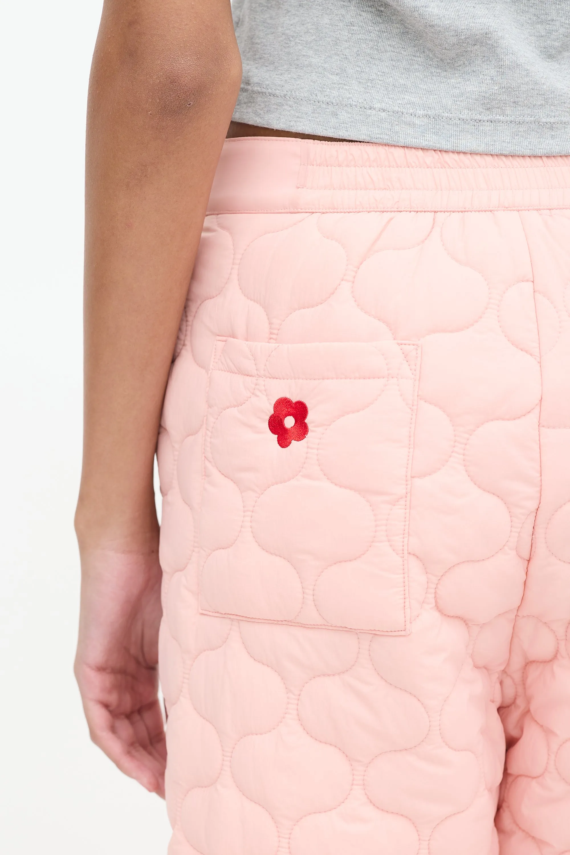 Pink Quilted Nylon Cropped Trouser