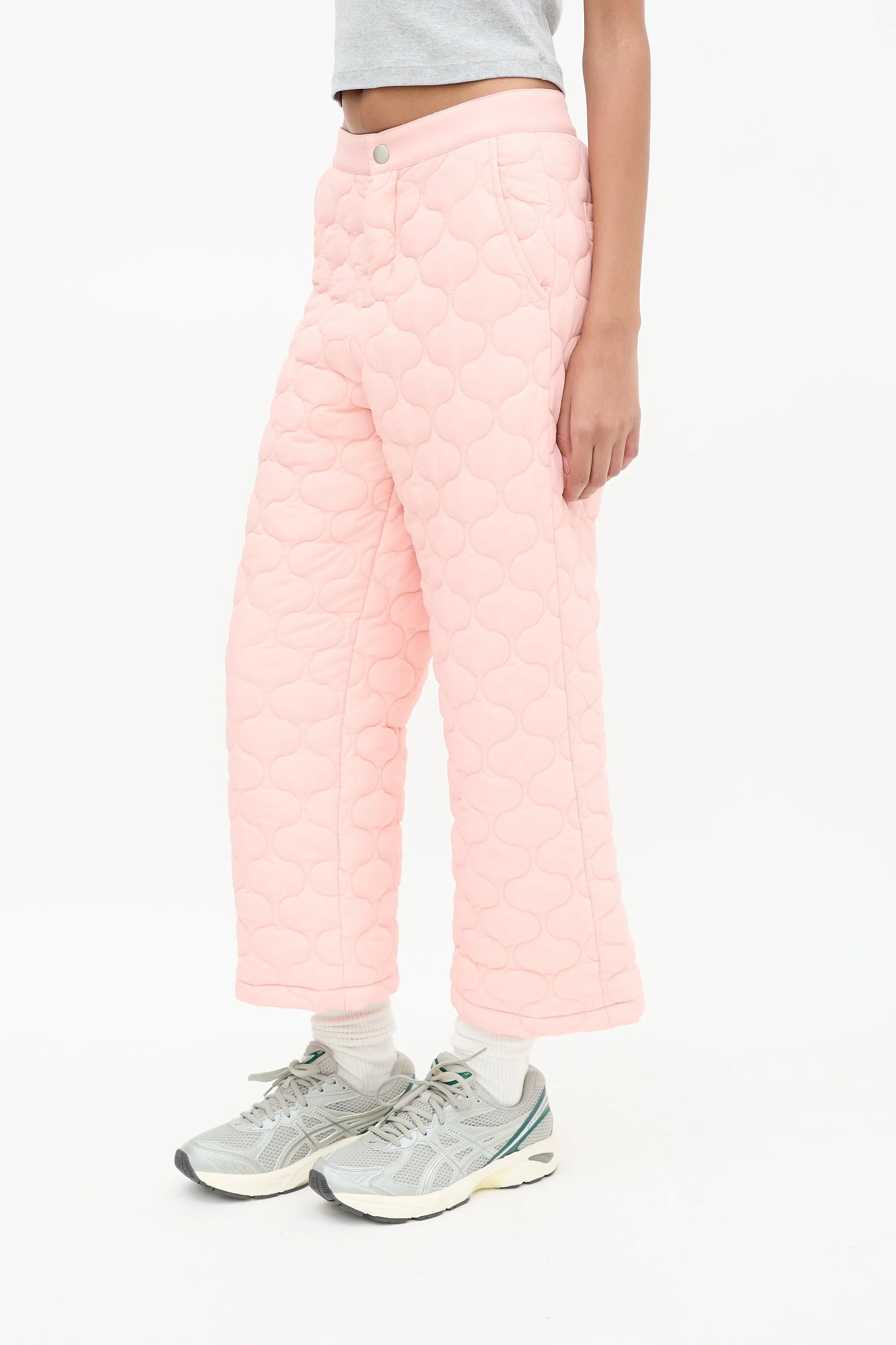 Pink Quilted Nylon Cropped Trouser