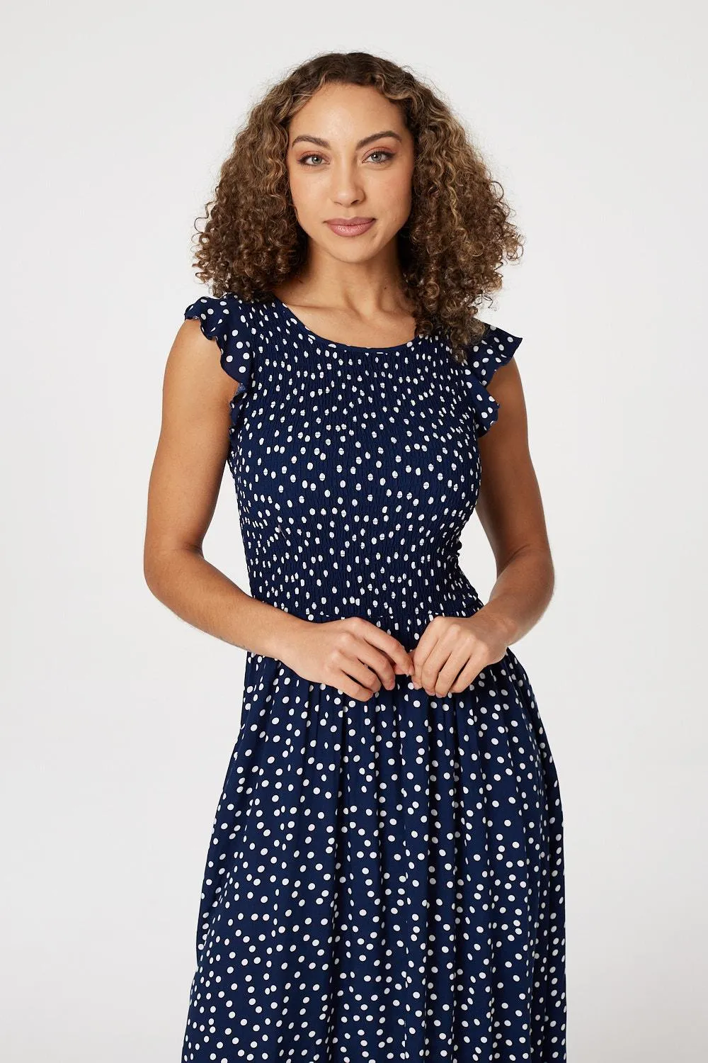 Polka Dot Cap Sleeve Midi Dress