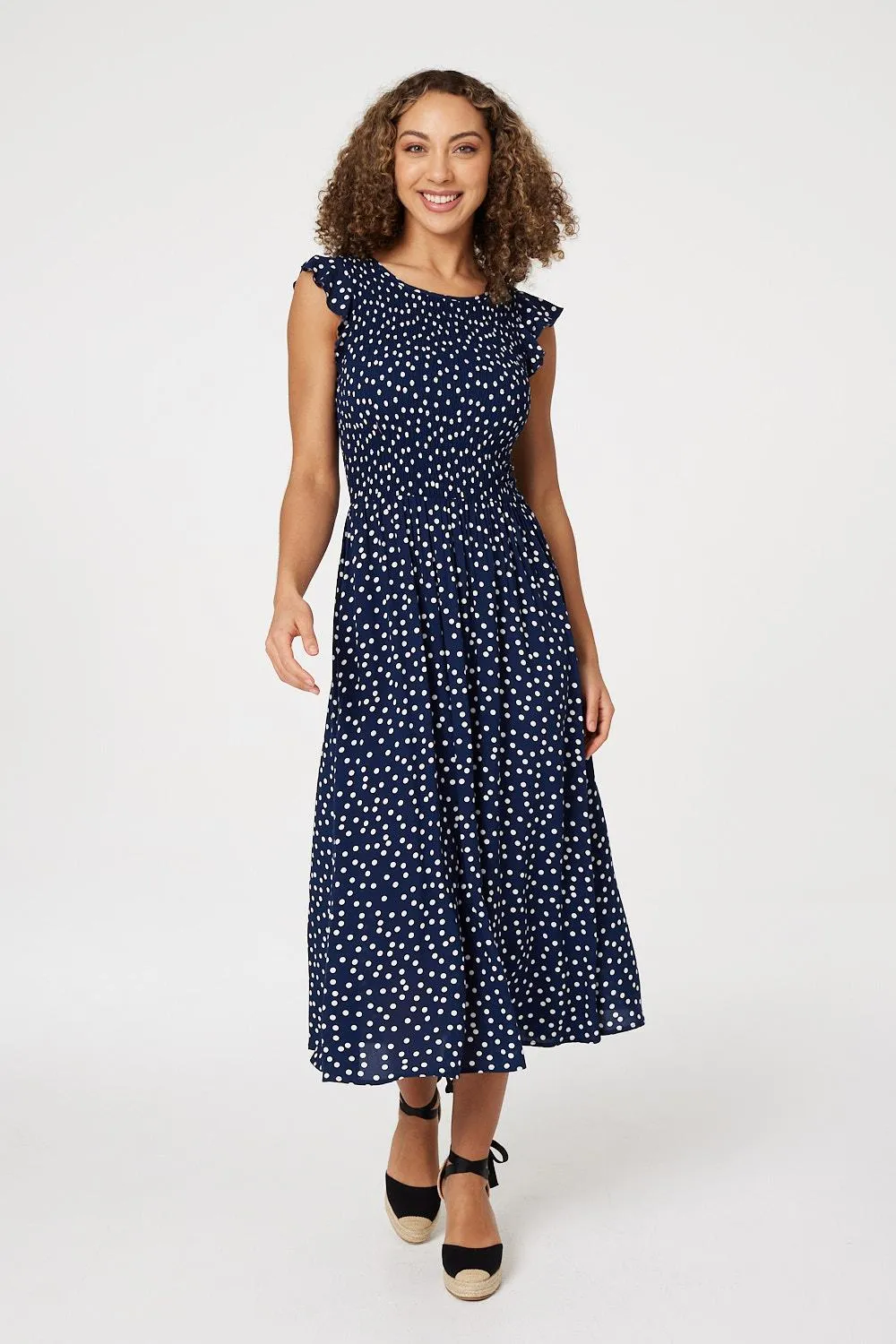 Polka Dot Cap Sleeve Midi Dress