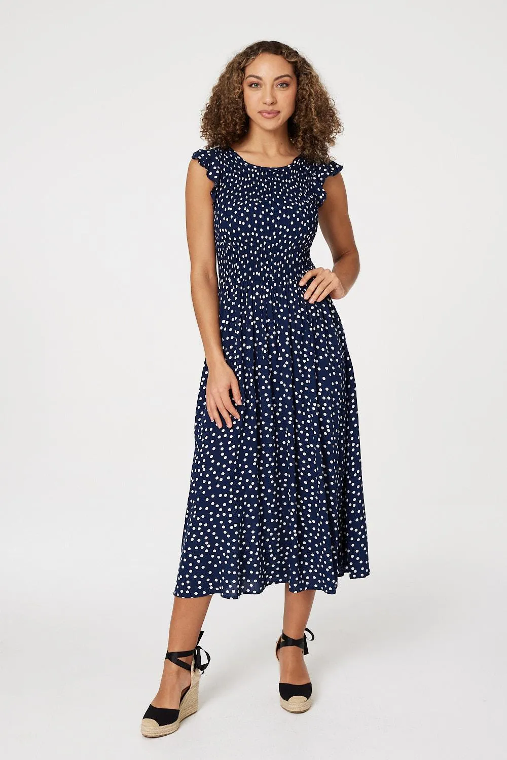 Polka Dot Cap Sleeve Midi Dress