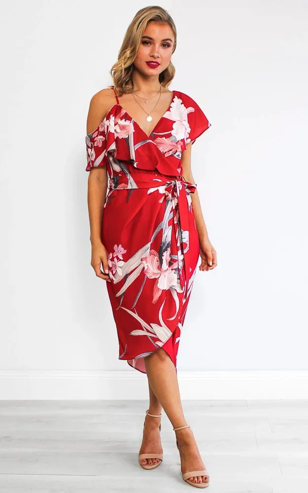 Portia Midi Dress - Red Floral