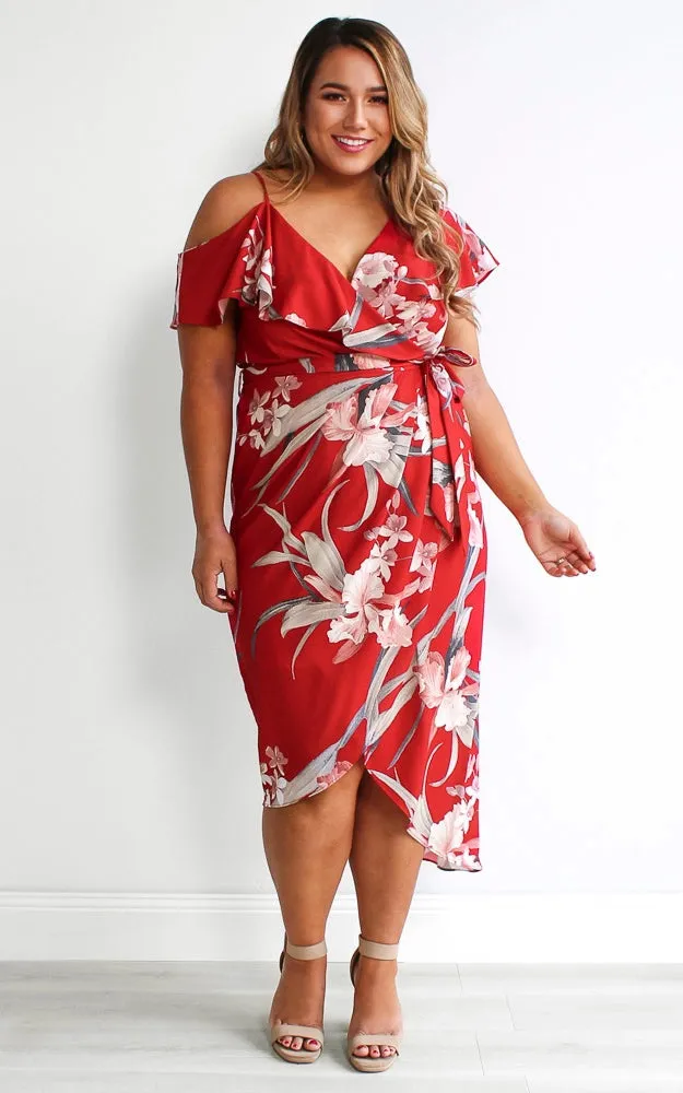 Portia Midi Dress - Red Floral