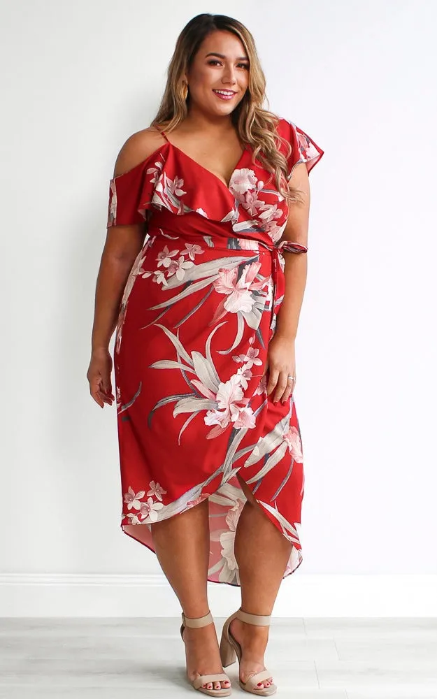 Portia Midi Dress - Red Floral