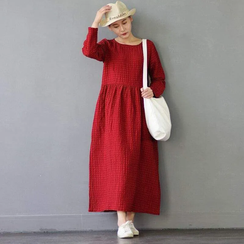 Prairie Chic Cotton Linen Midi Dress