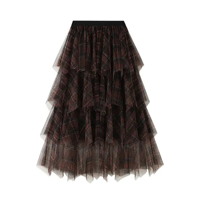 Pre Order: Irregular Mesh A-Line Midi Cake Skirt