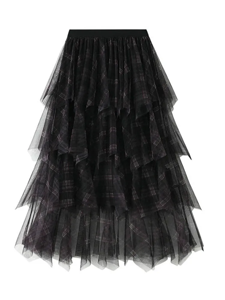 Pre Order: Irregular Mesh A-Line Midi Cake Skirt