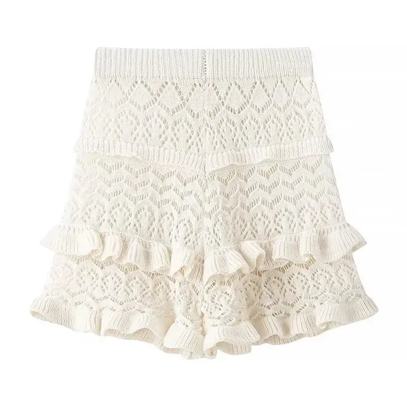 Pre Order:  Knitted Top Hollowed Out   Skirt Set