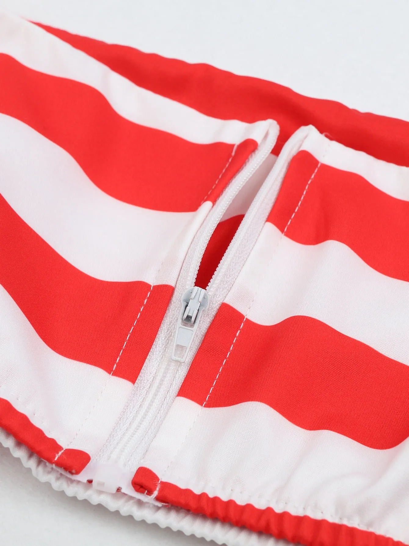 Pre Order:  Red Stripes Printed Cropped Top A-Line Skirt 2-Piece Set