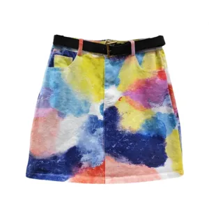 Pre Order: Tie Dye High Waist A-Line Denim Short Skirt