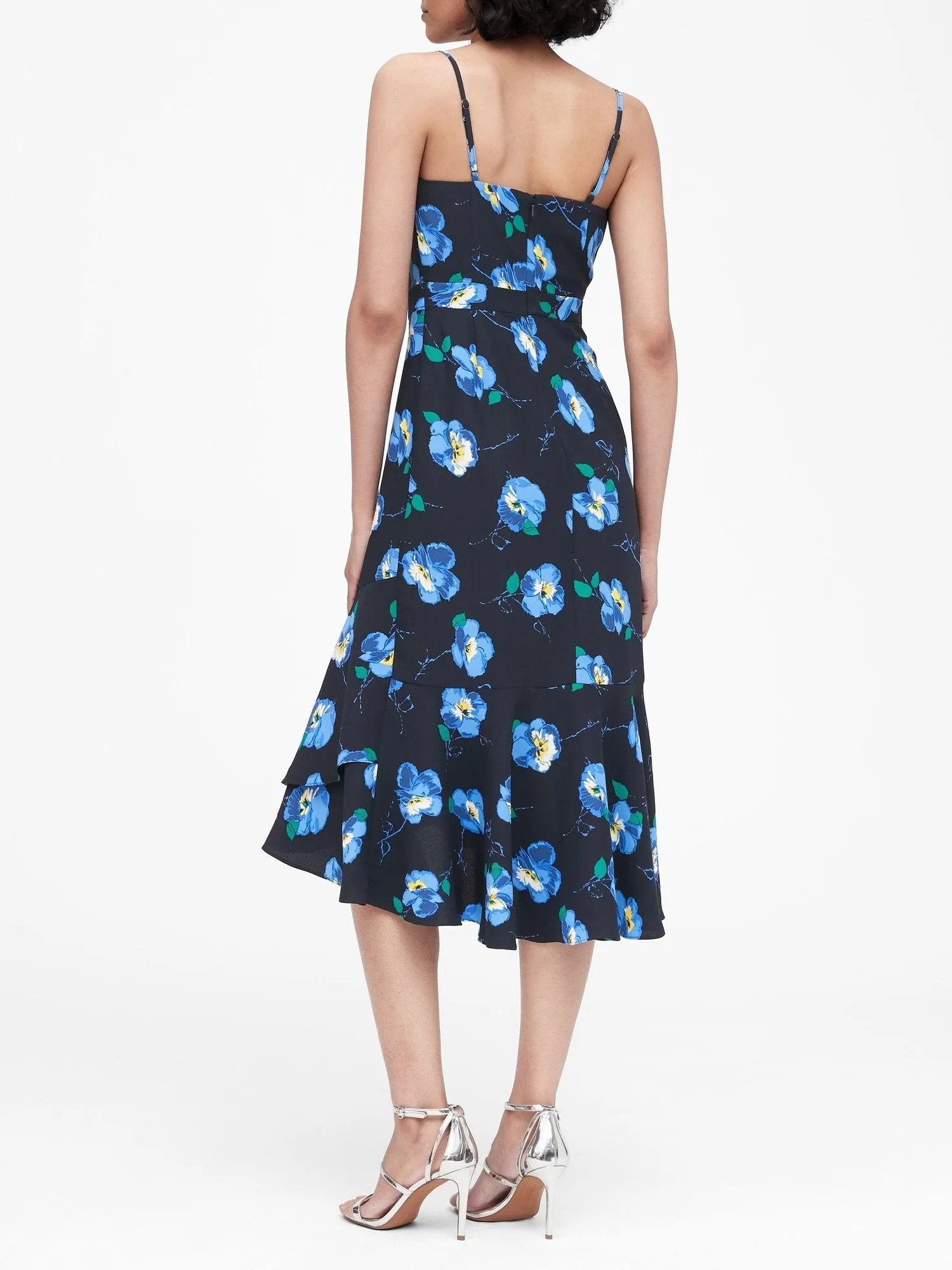 Print Midi Sheath Dress In Navy Pansy Floral