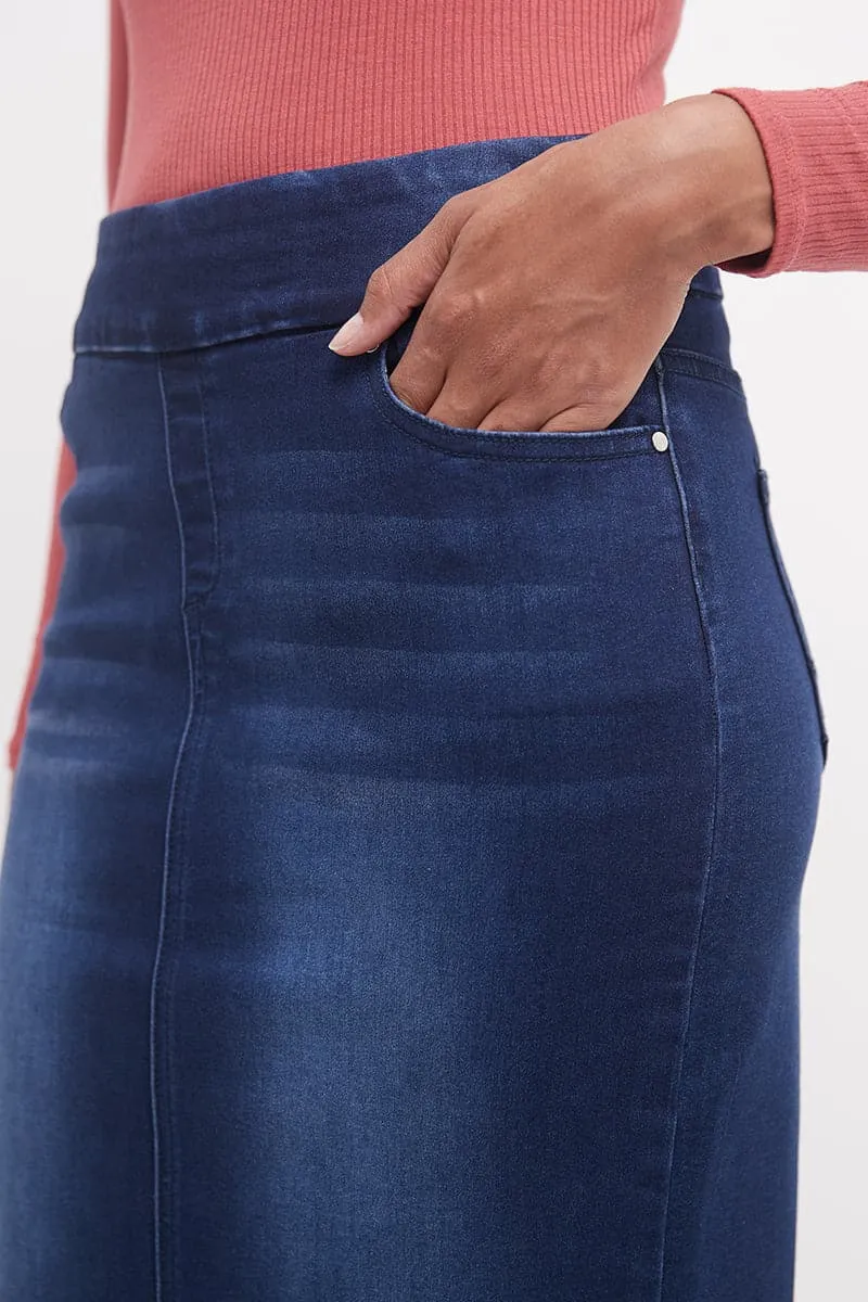 Pull-on Denim Skirt with 5 Pockets