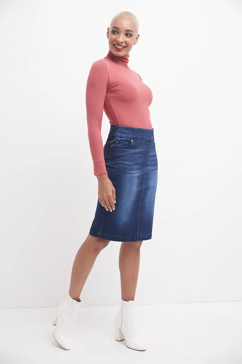 Pull-on Denim Skirt with 5 Pockets