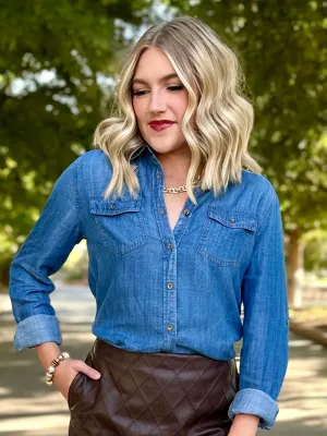 Pumpkin Picking Chambray Top