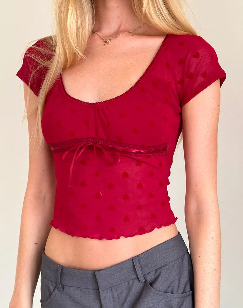 Rada Top in Red Heart Flocked Mesh