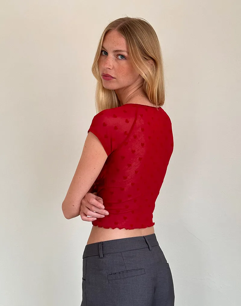 Rada Top in Red Heart Flocked Mesh