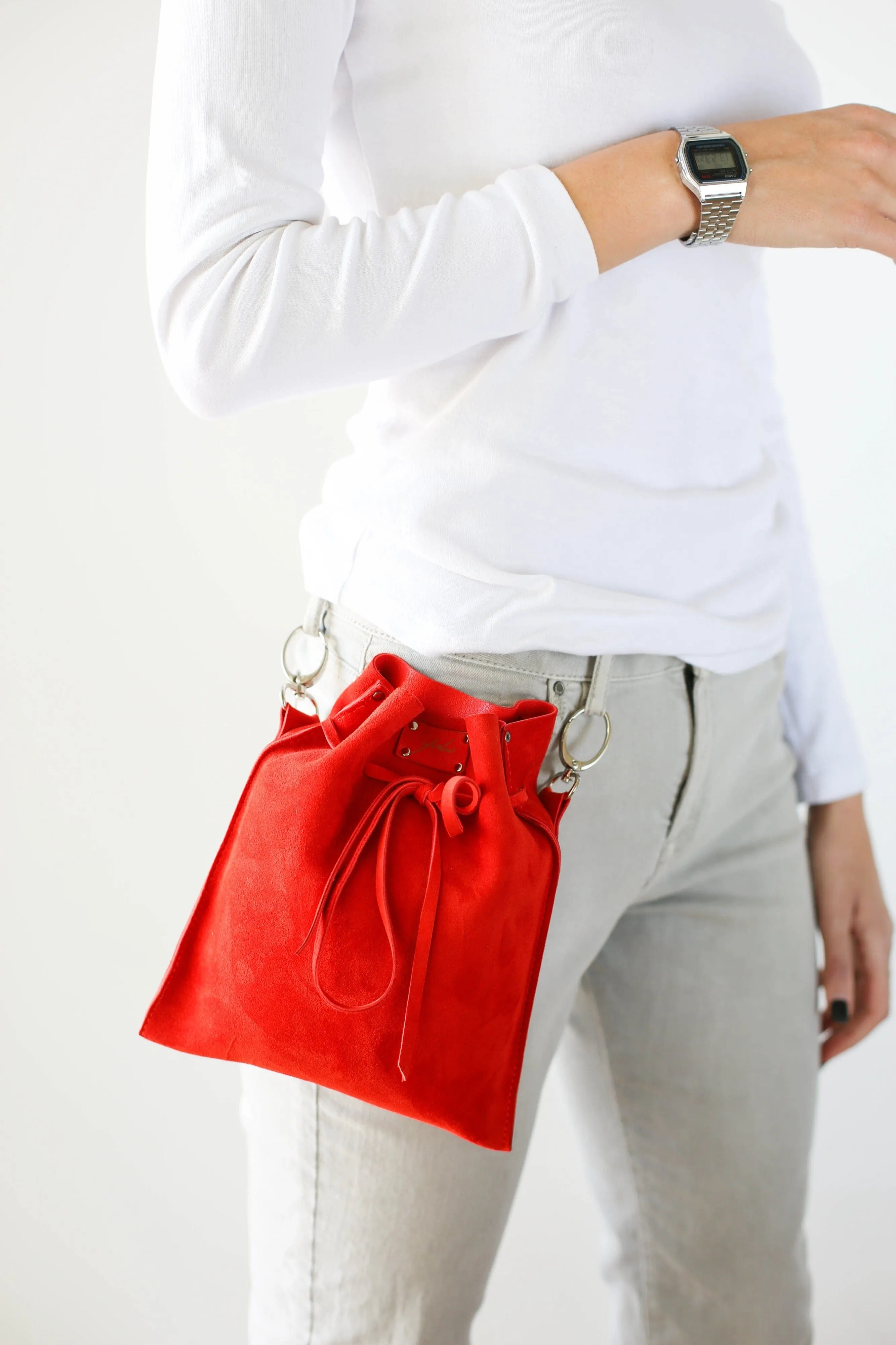 Red Suede Pouch Bag