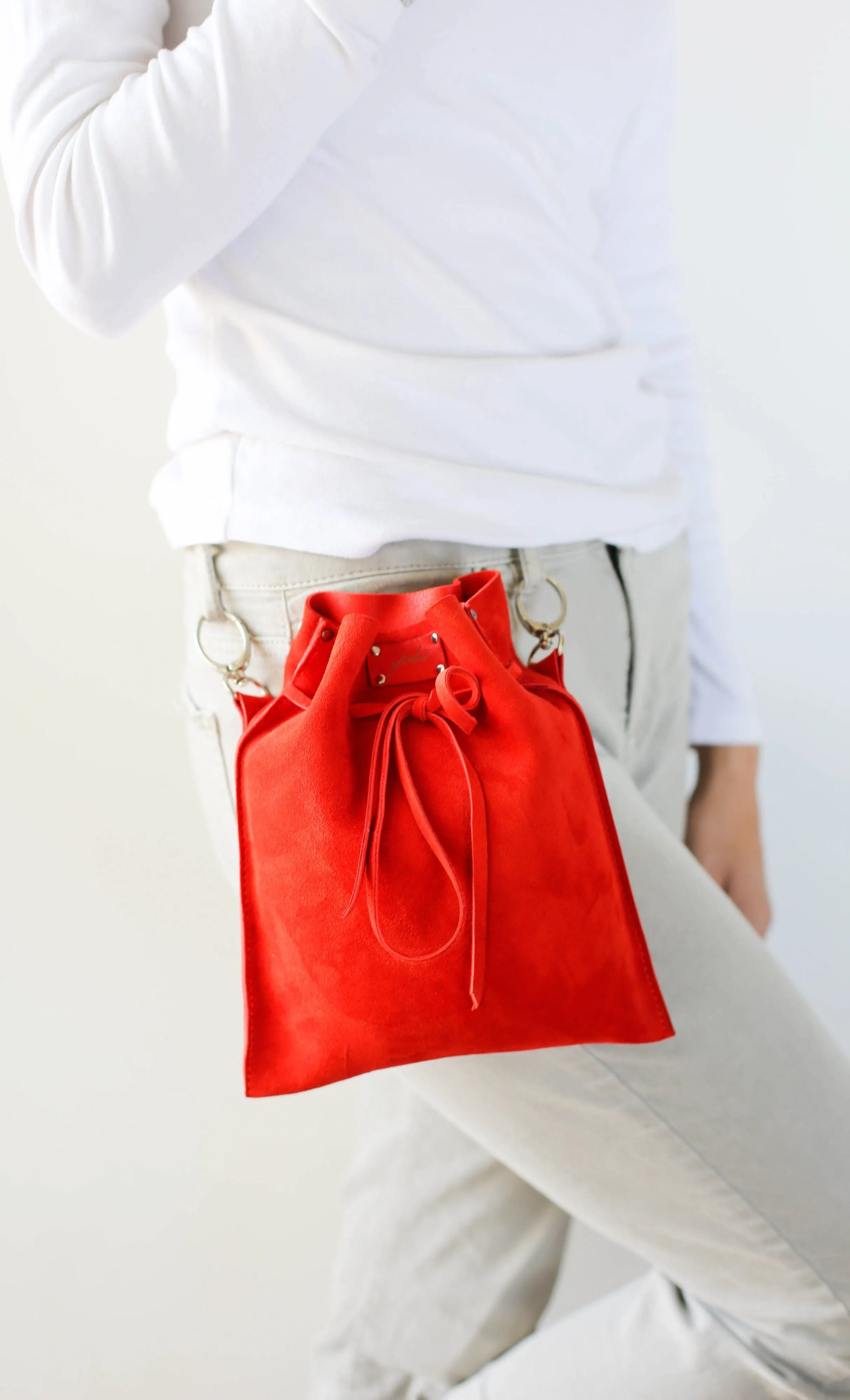 Red Suede Pouch Bag