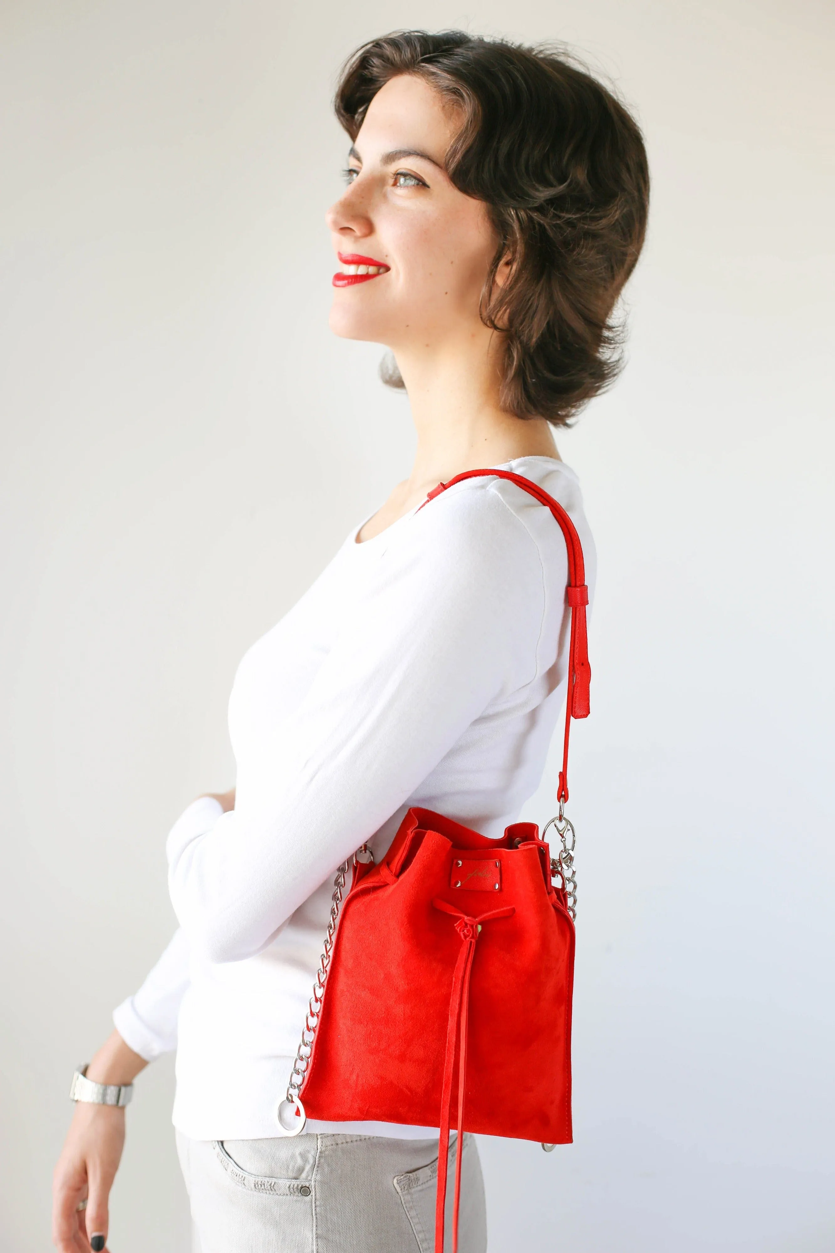 Red Suede Pouch Bag