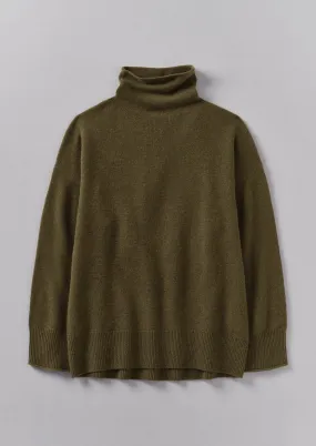 Roll Neck Wool Cashmere Sweater | Olive