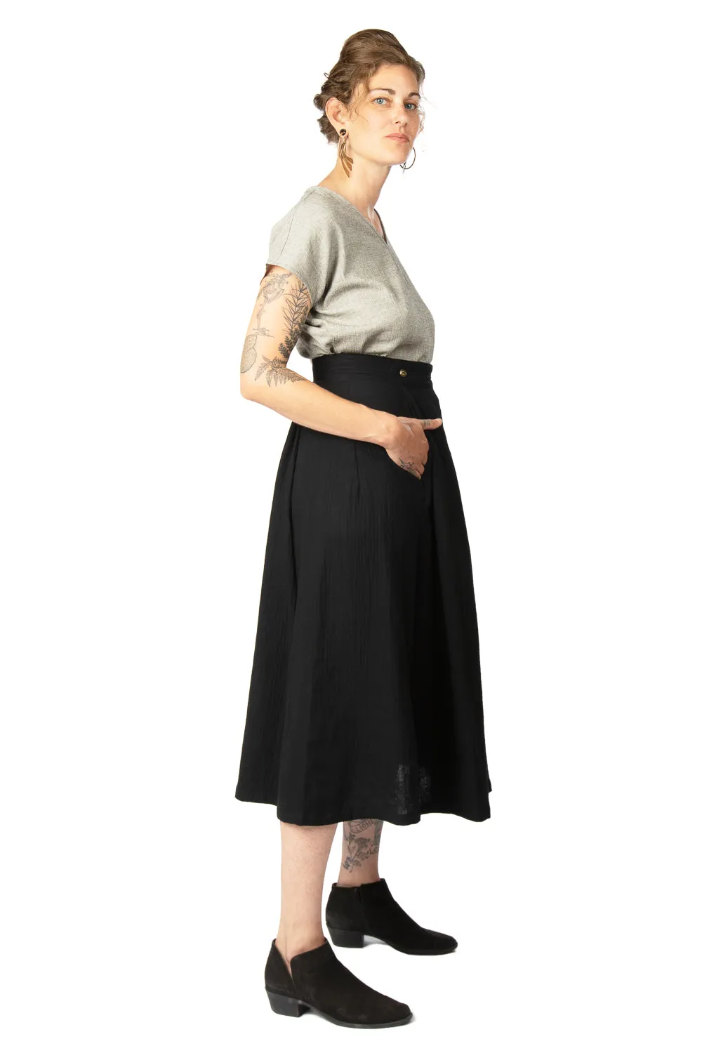 Rue Skirt in Black Double Gauze