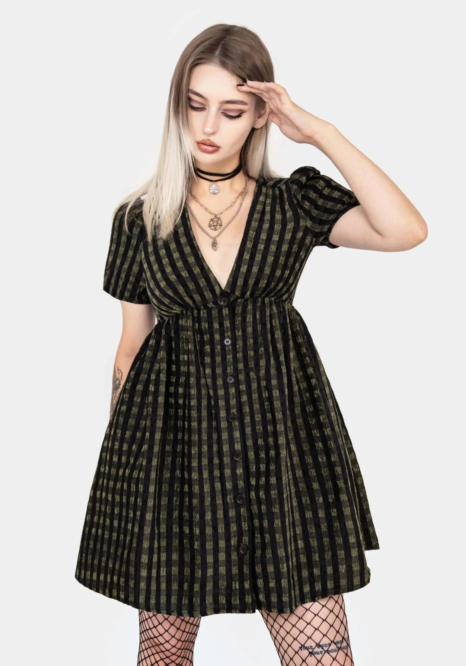 Rydal Check Button Up Mini Dress - Green