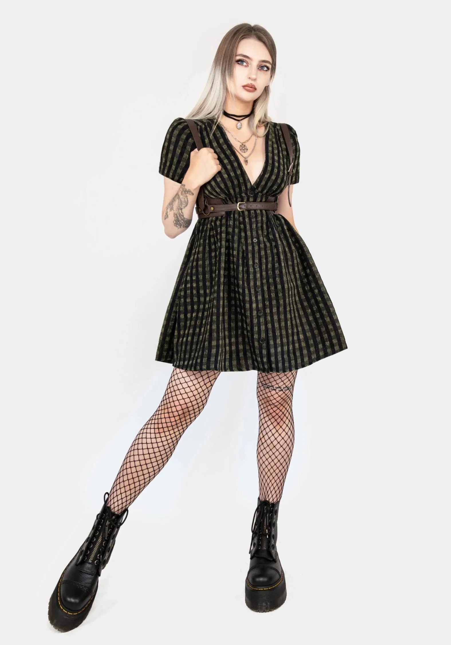 Rydal Check Button Up Mini Dress - Green