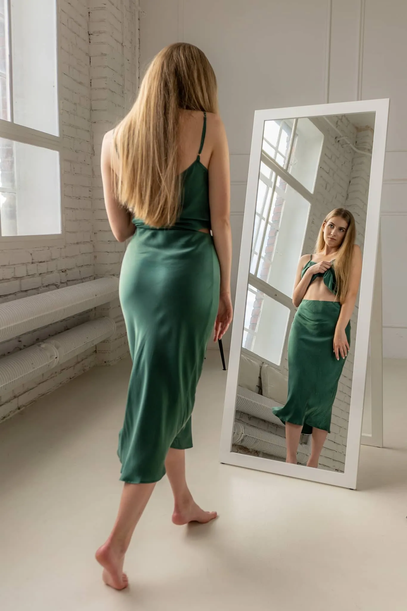 Sacramento Green Midi Silk Skirt