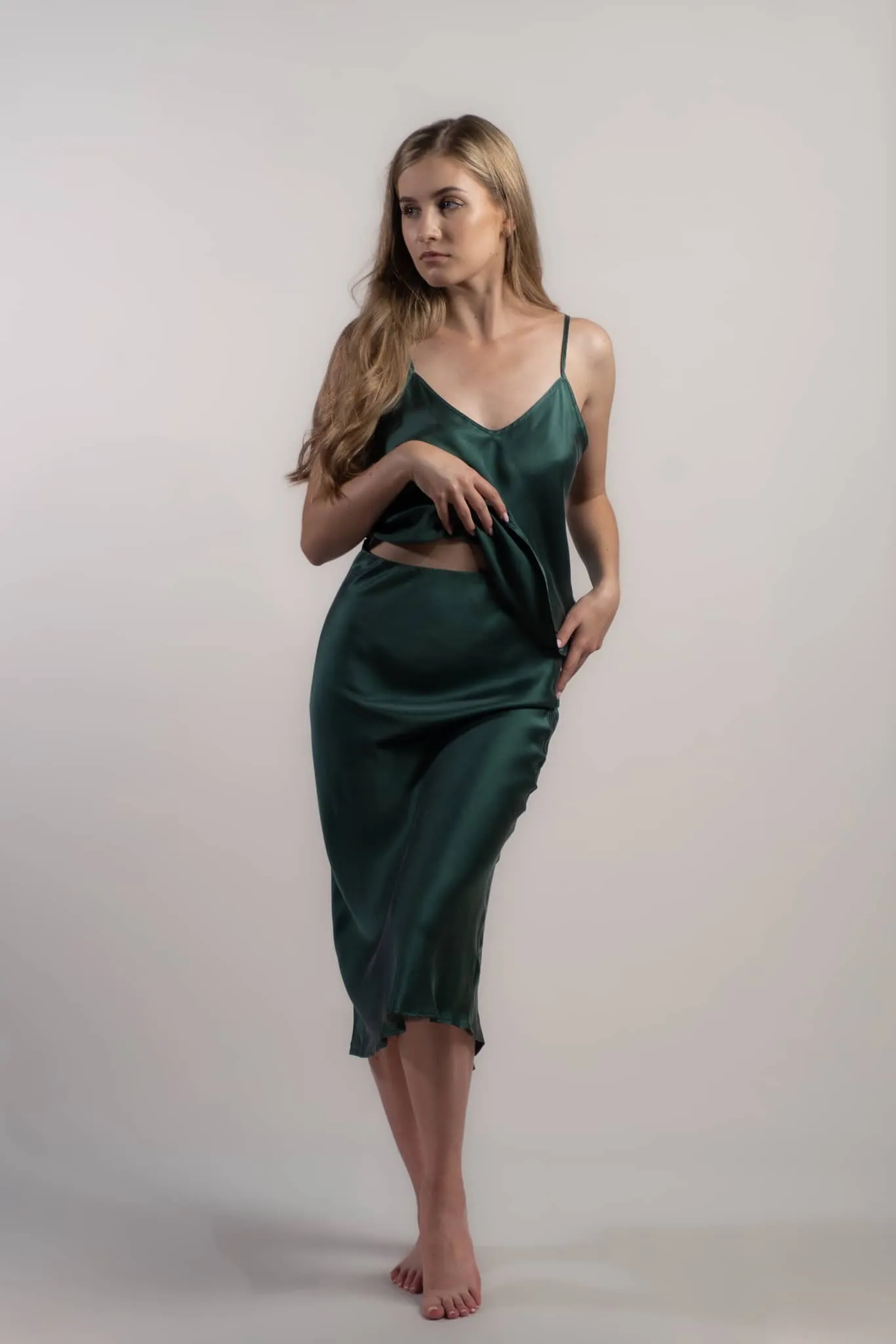 Sacramento Green Midi Silk Skirt