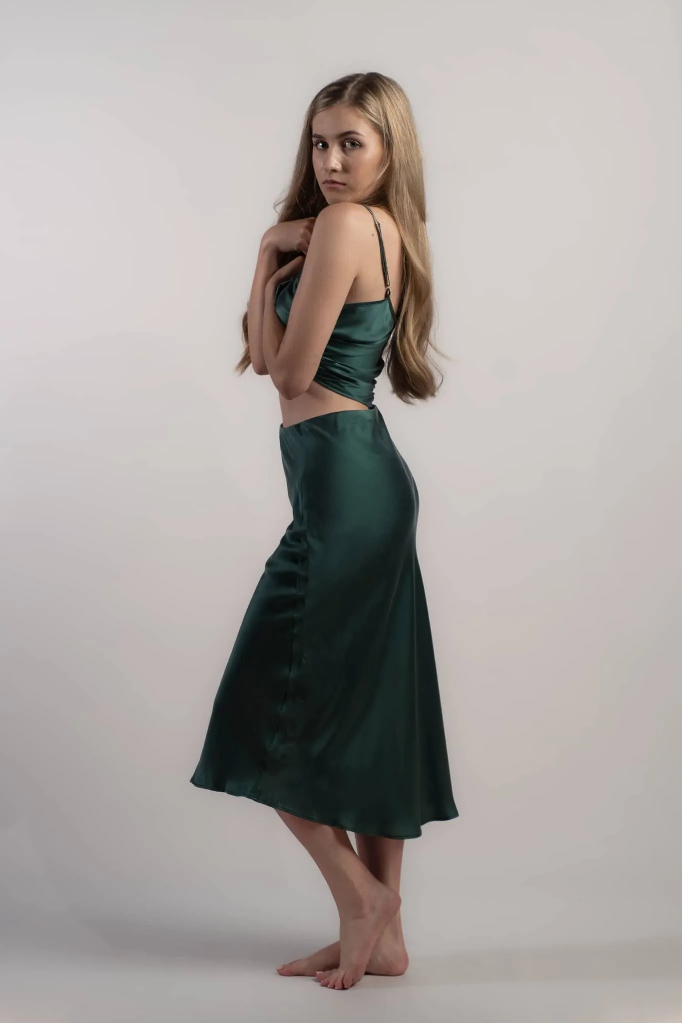 Sacramento Green Midi Silk Skirt