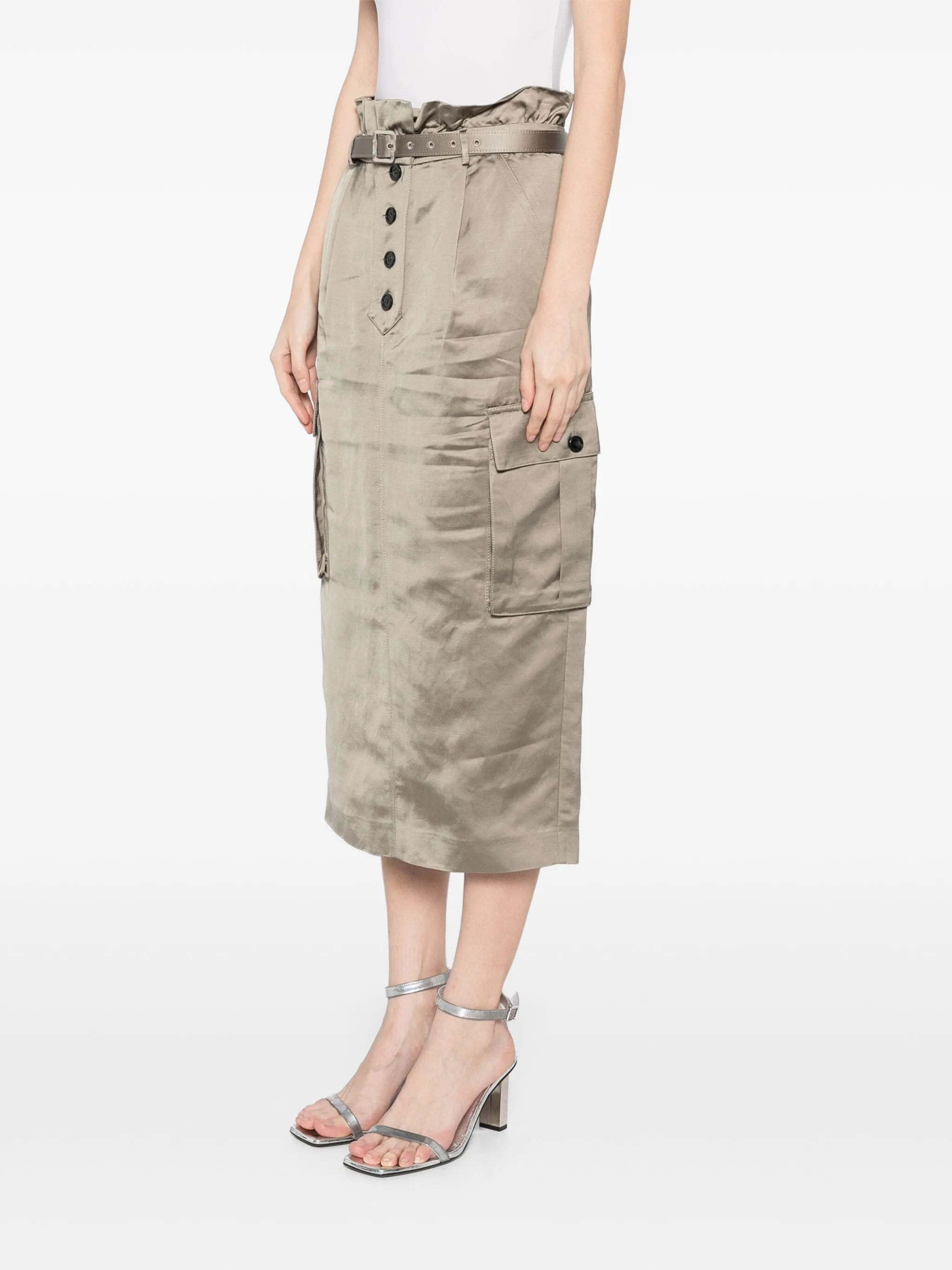 Satin Cargo Midi Skirt