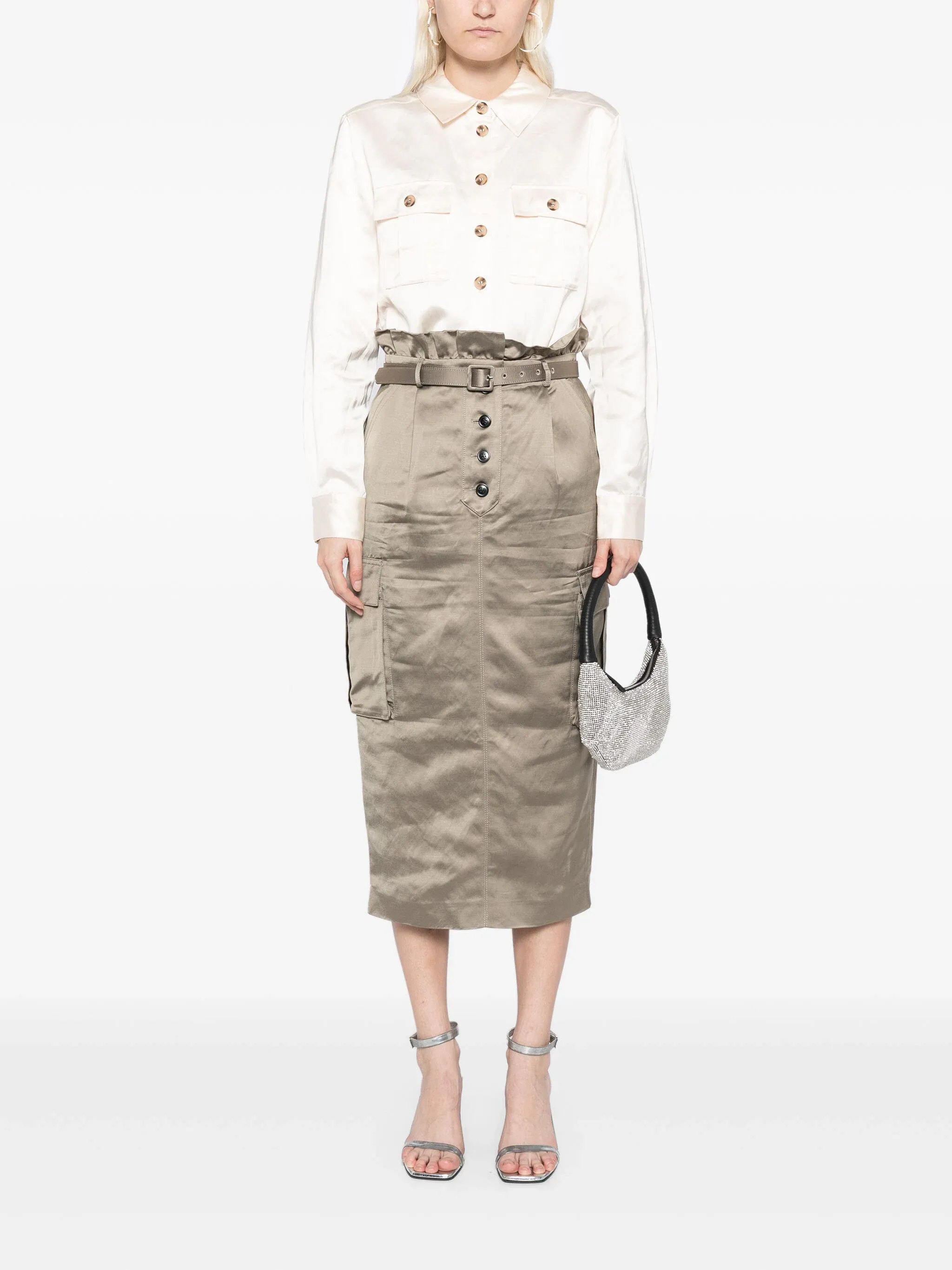 Satin Cargo Midi Skirt