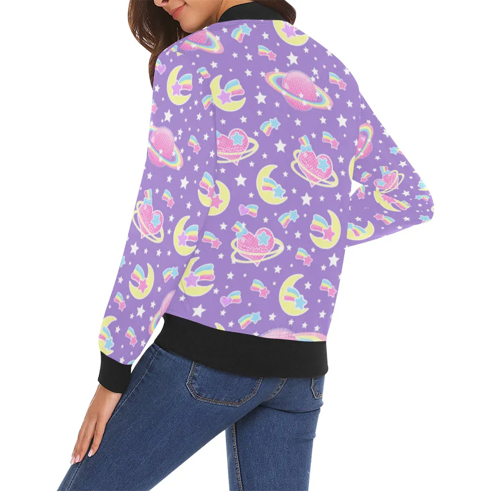 Saturn's Wish Purple Women's Bomber Jacket